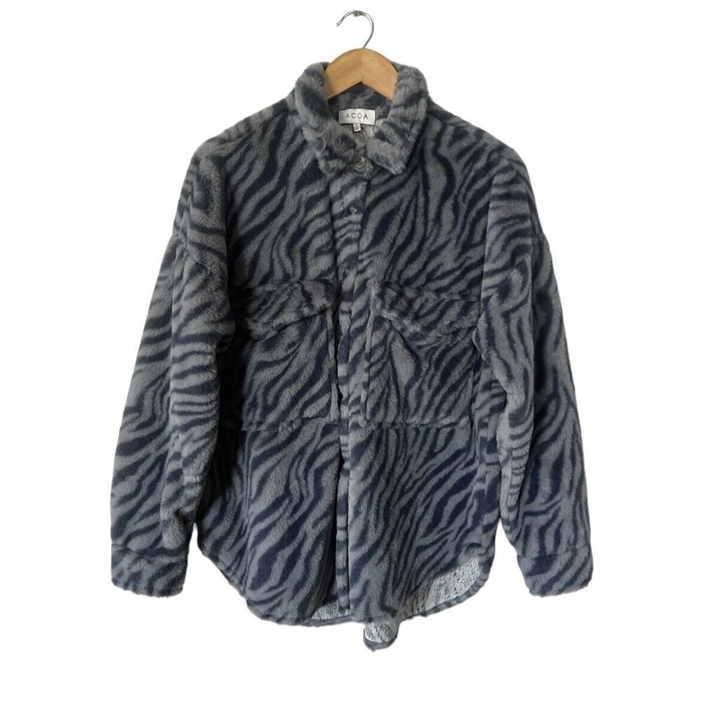 Acoa Blue Animal Print Soft Faux Fur Jacket Small Shacket